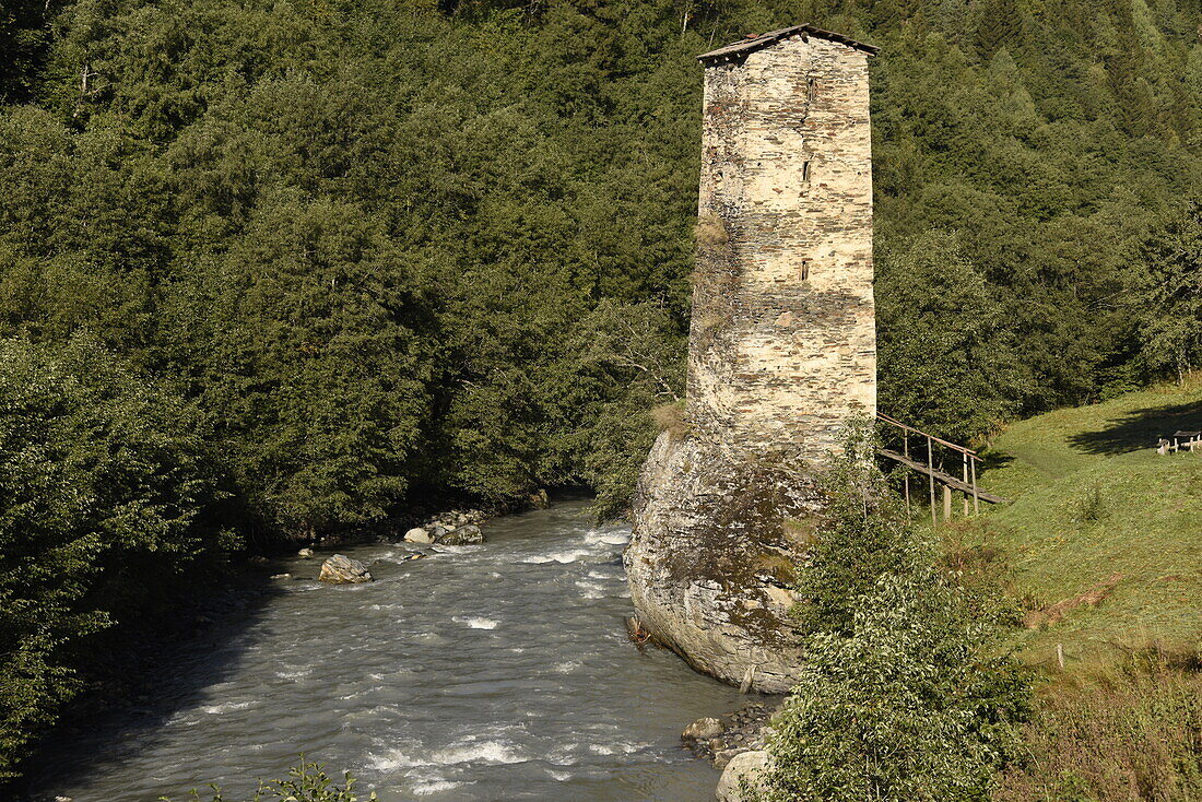 Tower of Love in Svaneti, traditional medieval Svaneti tower, Georgia, Central Asia, Asia