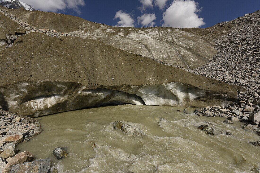 Melting glacier above Ushguli, Svaneti, Caucasus, Georgia, Central Asia, Asia