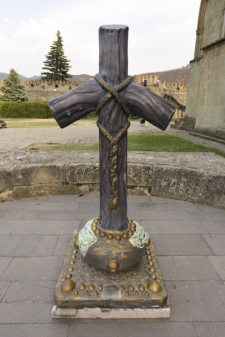 Traditional Georgian Orthodox cross, Holy Trinity Cathedral of Tbilisi, Georgia, Central Asia, Asia