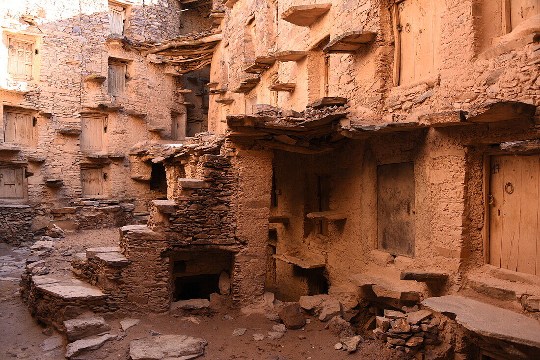 Agadir Tasguent, fortified collective granary located above the Moroccan village of Amzrou, Anti-Atlas, Morocco, North Africa, Africa