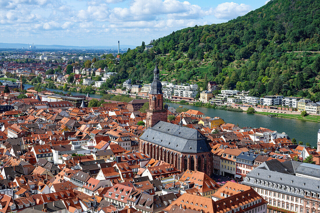 Heidelberg city center with the Holy Spirit Church, Heidelberg, Baden Wurttemberg, Germany, Europe