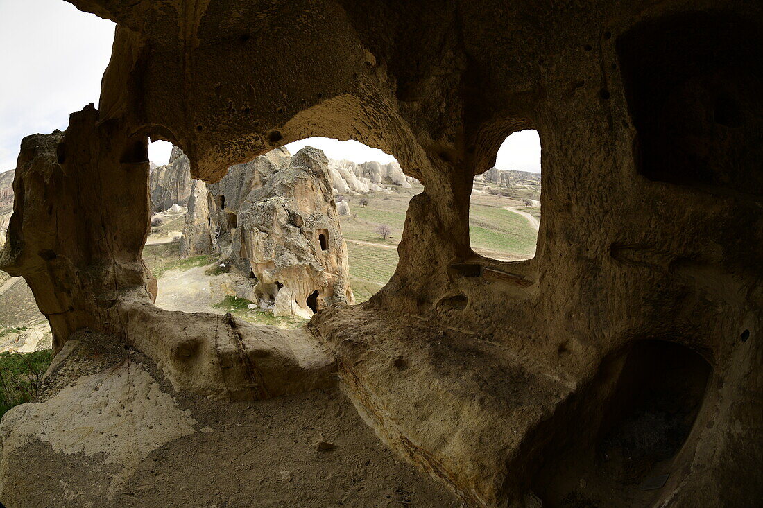 Ancient rock cut settlement, Cappadocia, Anatolia, Turkey, Asia Minor, Asia