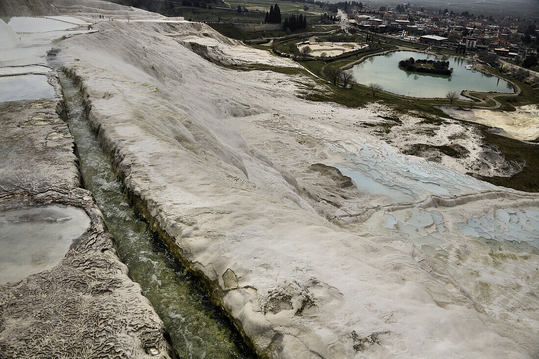 Travertine pools and terraces of The Cotton Castle of Pamukkale, UNESCO World Heritage Site, Anatolia, Turkey, Asia Minor, Asia