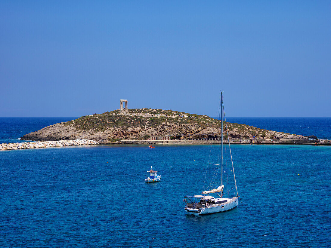 View towards the Temple of Apollo, Chora, Naxos City, Naxos Island, Cyclades, Greek Islands, Greece, Europe