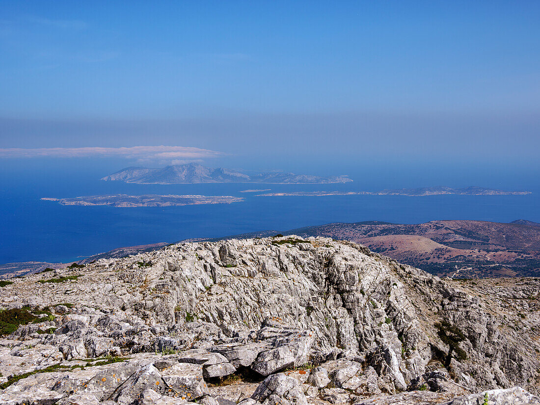 Landscape seen from the peak of Mount Zas (Zeus), Naxos Island, Cyclades, Greek Islands, Greece, Europe