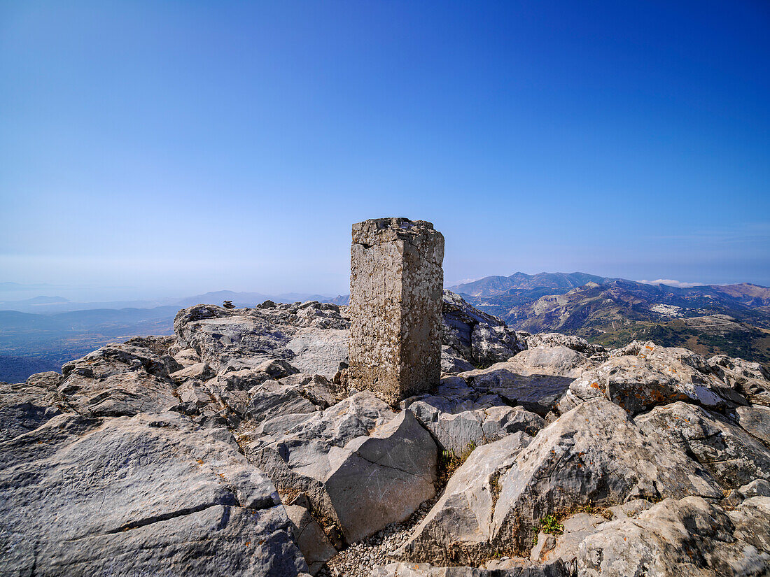 Landscape seen from the peak of Mount Zas (Zeus), Naxos Island, Cyclades, Greek Islands, Greece, Europe