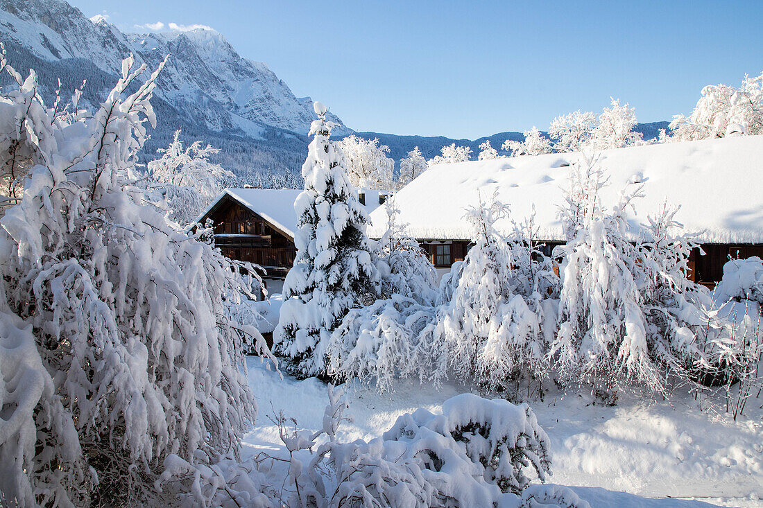 Wintertime with big snow in the Bavarian Alps, Garmish-Partenkirchen, Germany, Europe