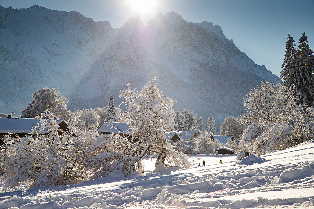 Wintertime with big snow in the Bavarian Alps, Garmish-Partenkirchen, Germany, Europe