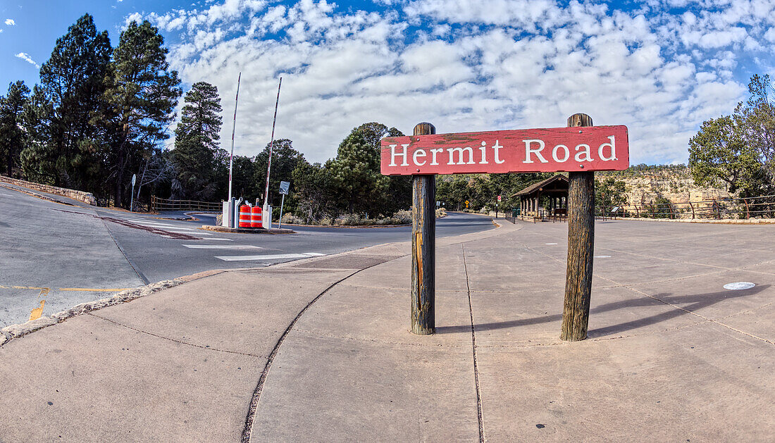 The Hermit Road Transfer Station Bus Stop and entry gate at Grand Canyon South Rim, Arizona, United States of America, North America