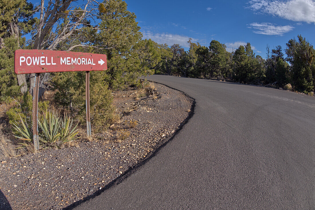 The sign marking the entry pathway to the Powell Memorial from the parking lot off Hermit Road, Grand Canyon, Arizona, United States of America, North America