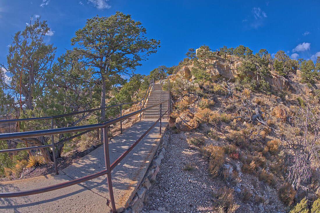 Stairway leading down to the Trailview Overlook East Vista at Grand Canyon South Rim, off Hermit Road, Grand Canyon, Arizona, United States of America, North America