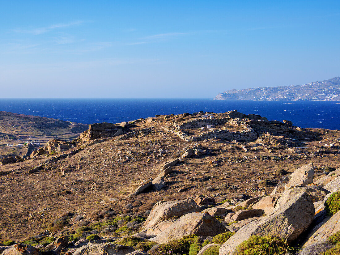 Blick vom Berg Kynthos, Archäologische Stätte von Delos, UNESCO-Welterbe, Insel Delos, Kykladen, Griechische Inseln, Griechenland, Europa