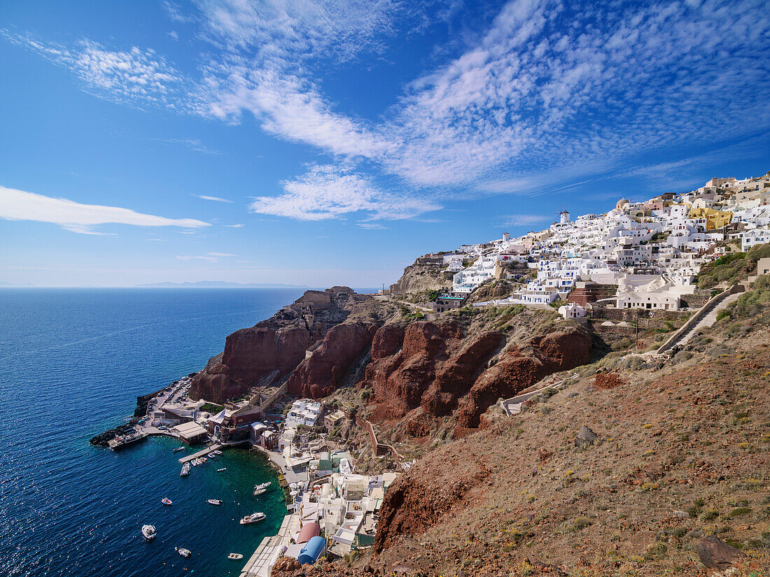 Ammoudi Bay and Oia Village, Santorini (Thira) Island, Cyclades, Greek Islands, Greece, Europe