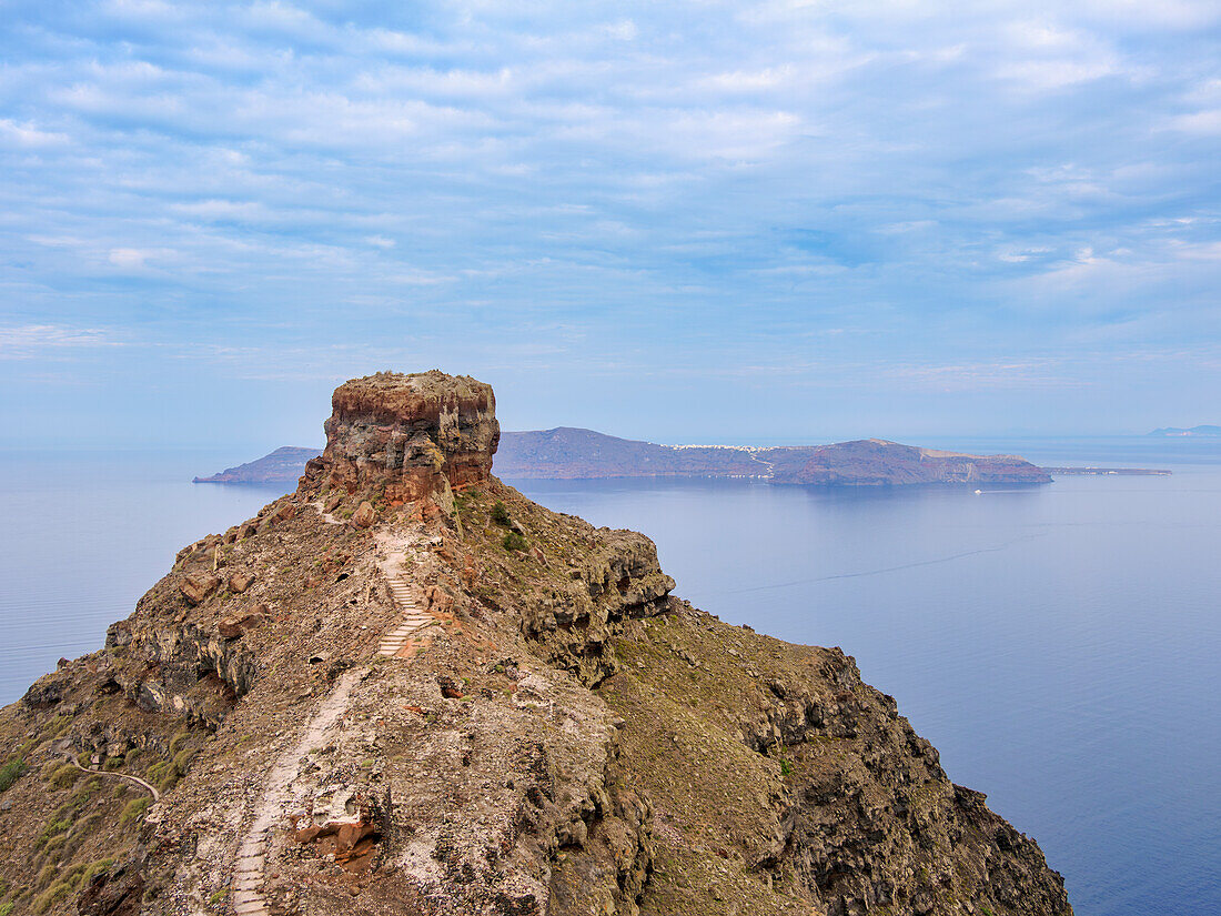 Ruins of Skaros, a medieval fortress town near Imerovigli, Santorini (Thira) Island, Cyclades, Greek Islands, Greece, Europe