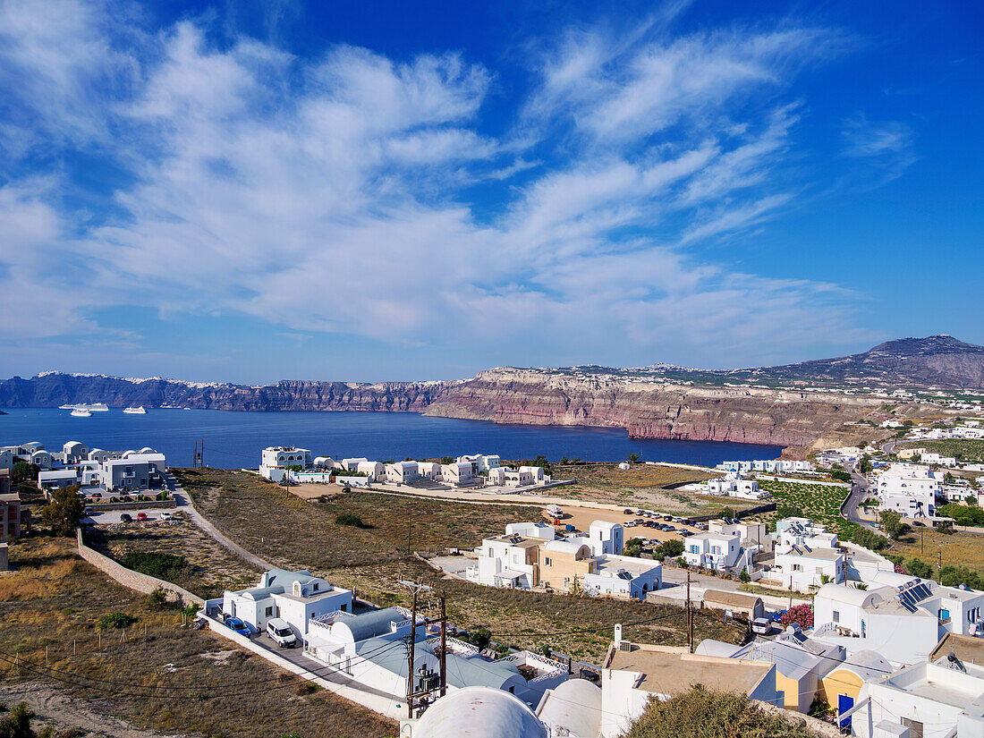 View towards caldera from the Venetian Castle, Akrotiri Village, Santorini (Thira) Island, Cyclades, Greek Islands, Greece, Europe