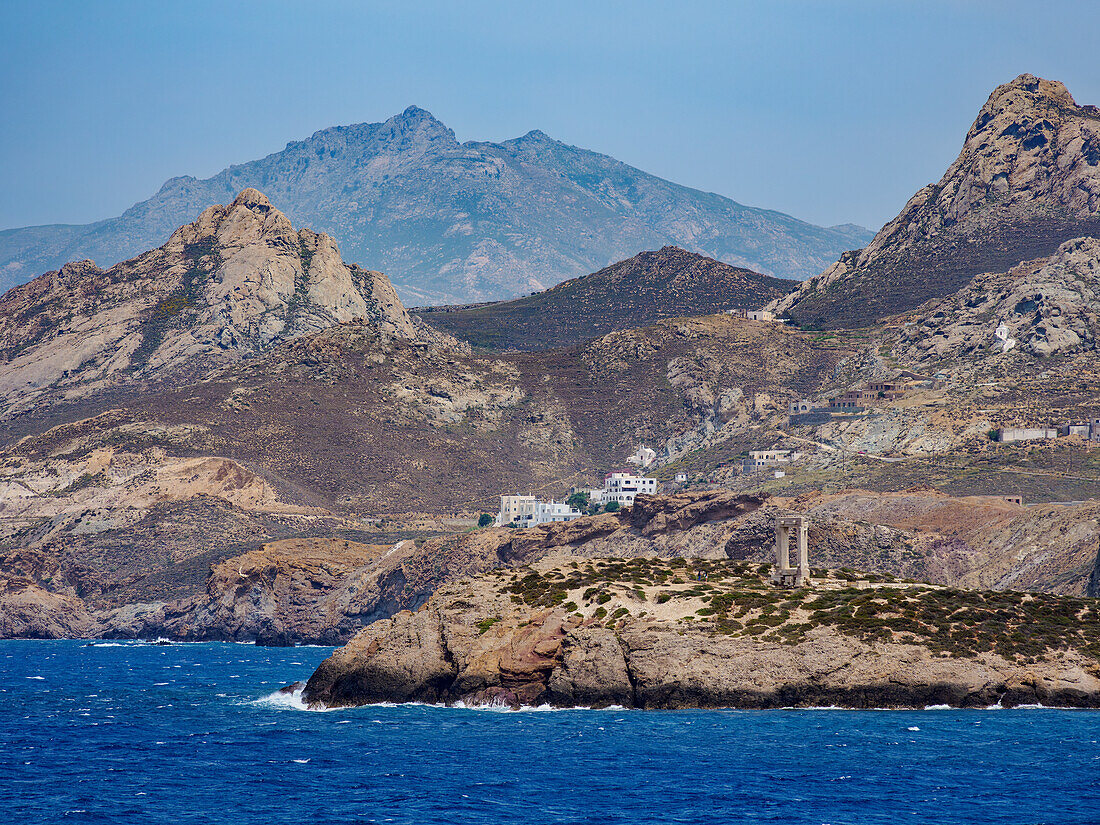 View towards Temple of Apollo, Chora, Naxos City, Naxos Island, Cyclades, Greek Islands, Greece, Europe