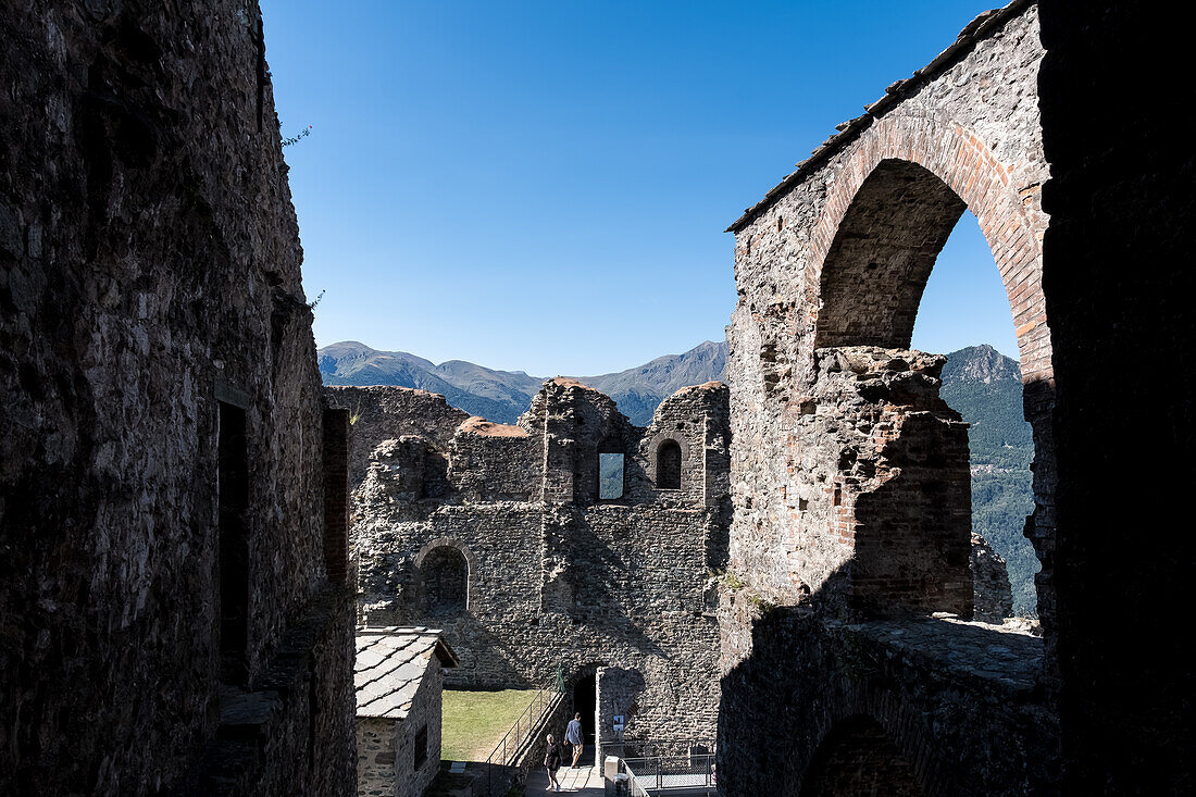 Detail of the Sacra di San Michele, (Saint Michael's Abbey), a religious complex on Mount Pirchiriano, on south side of the Val di Susa, municipality of Sant'Ambrogio di Torino, Metropolitan City of Turin, Piedmont, Italy, Europe