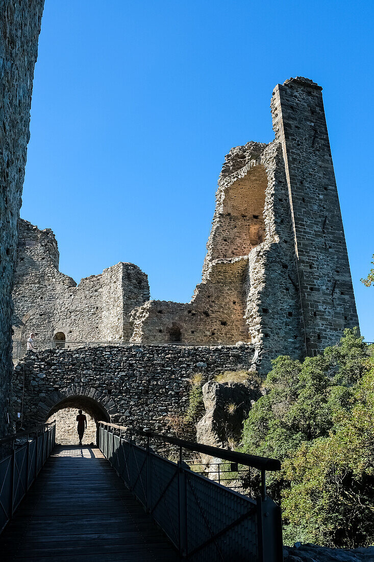 Detail of the Sacra di San Michele, (Saint Michael's Abbey), a religious complex on Mount Pirchiriano, on south side of the Val di Susa, municipality of Sant'Ambrogio di Torino, Metropolitan City of Turin, Piedmont, Italy, Europe