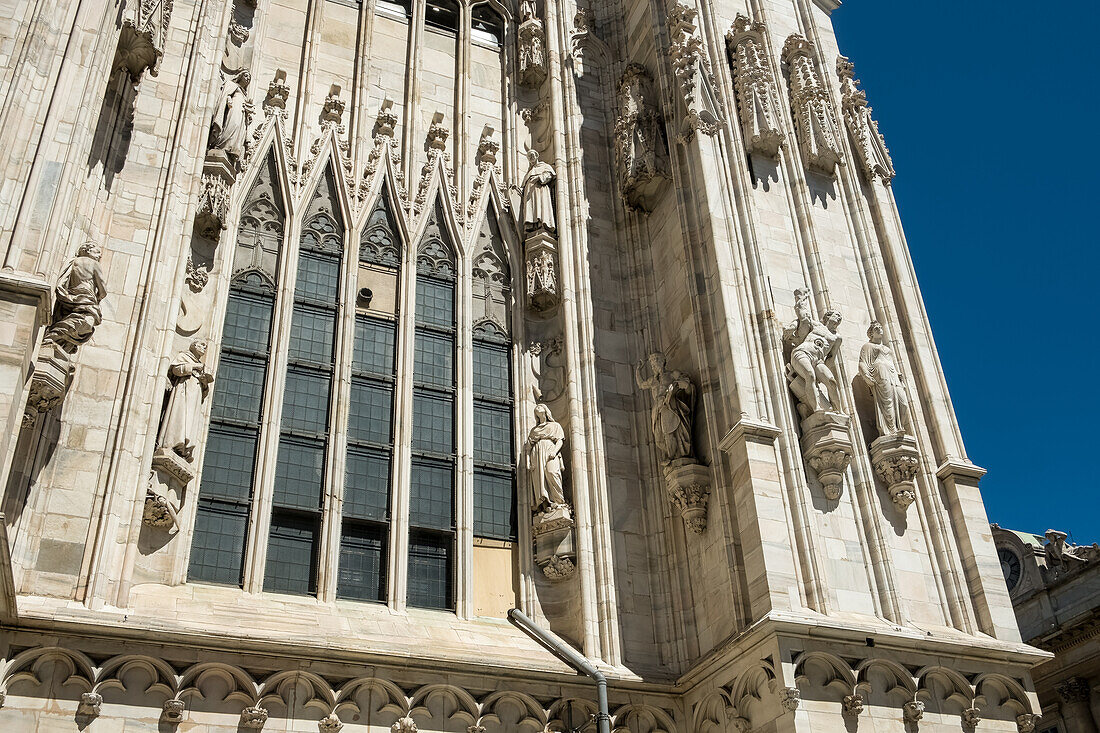 Architectural detail of Milan Cathedral (Duomo di Milano), dedicated to the Nativity of St. Mary, seat of the Archbishop, Milan, Lombardy, Italy, Europe