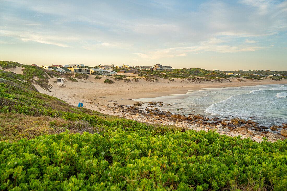 View of town, waves and beach, Cape St. Francis, Eastern Cape Province, South Africa, Africa