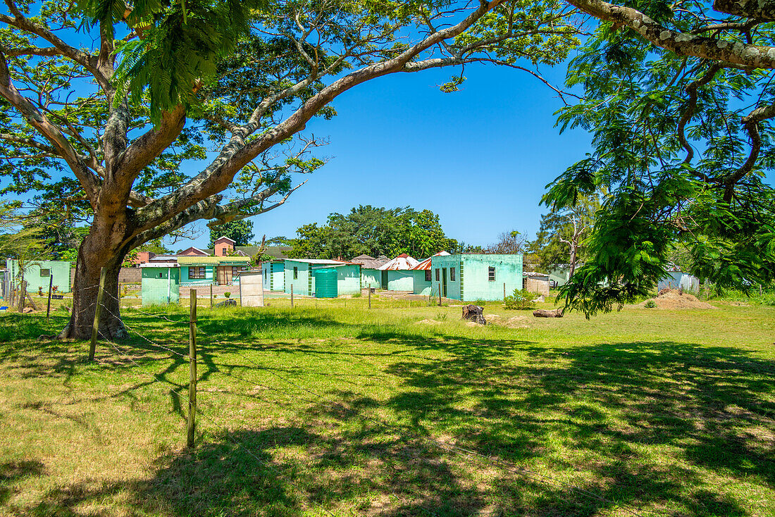 View of colourful houses in traditional Zulu village, Veyane Cultural Village, Khula, Khula Village, KwaZulu-Natal Province, South Africa, Africa