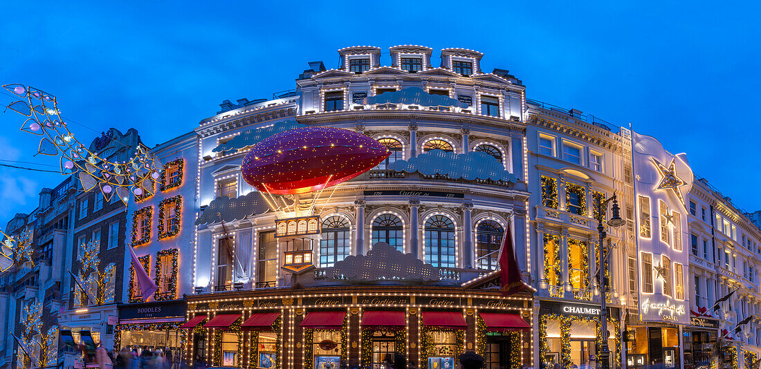 View of New Bond Street shops at Christmas, Westminster, London, England, United Kingdom, Europe