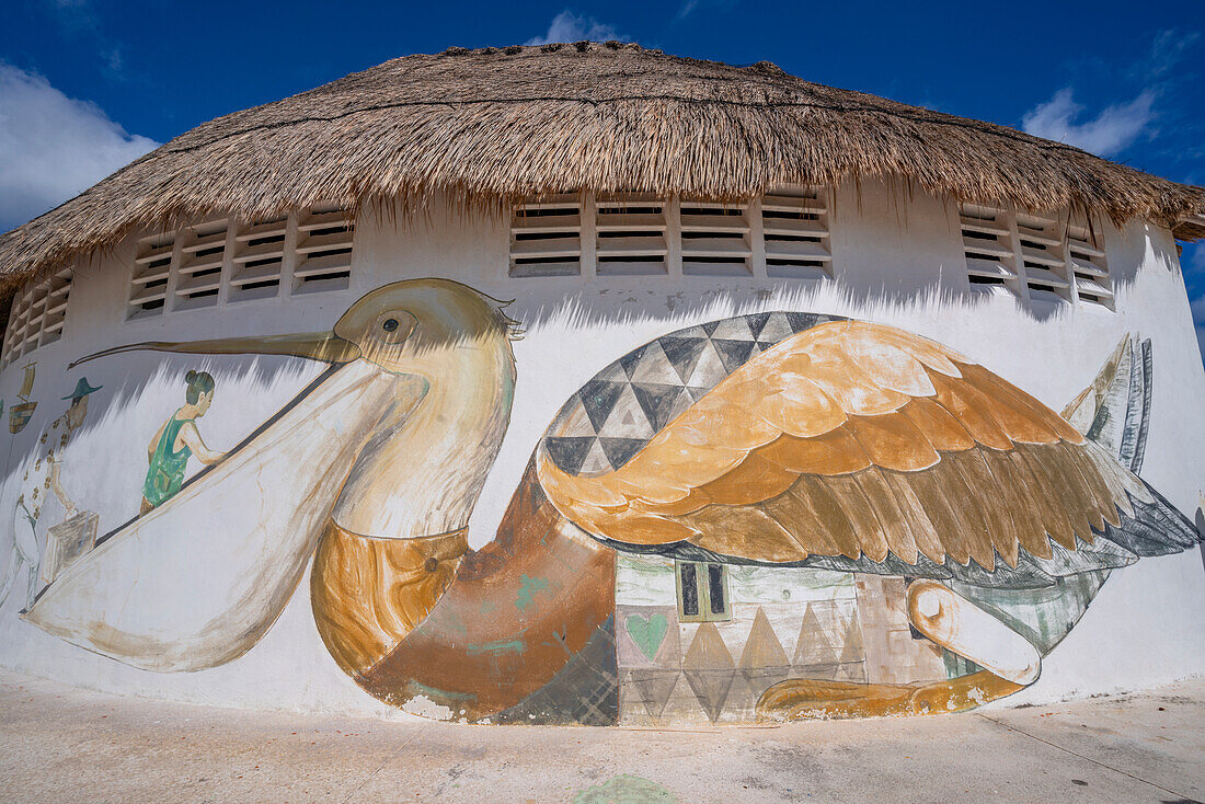 View of wall art (murals) at Playa Delfines, Hotel Zone, Cancun, Caribbean Coast, Yucatan Peninsula, Mexico, North America