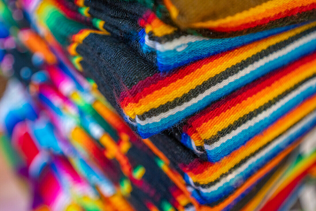 View of colourful fabric souvenirs, Hotel Zone, Cancun, Caribbean Coast, Yucatan Peninsula, Mexico, North America