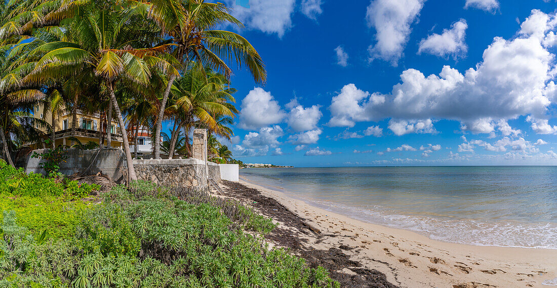 Blick auf Strand bei Puerto Morelos, Karibikküste, Halbinsel Yucatan, Mexiko, Nordamerika