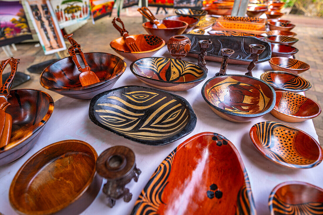 View of souvenir and craft stalls on St George Street, Knysna Central, Knysna, Western Cape Province, South Africa, Africa