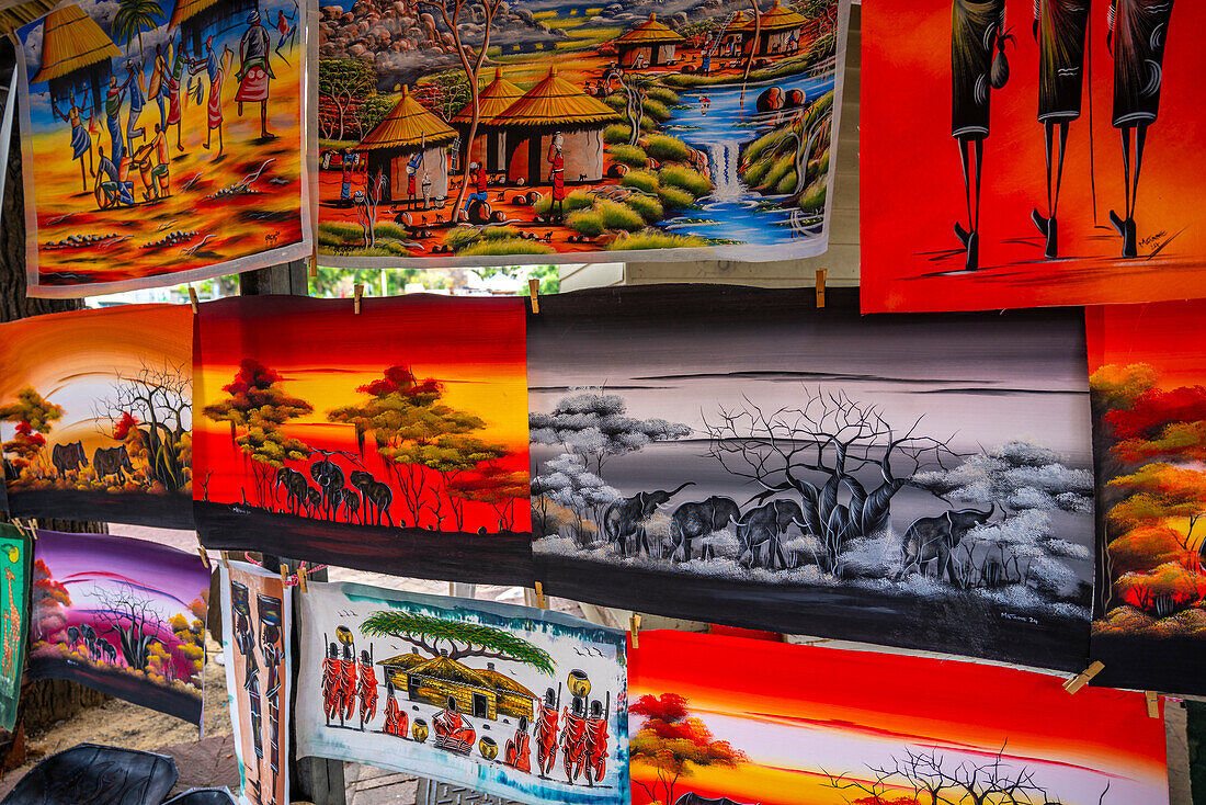 View of souvenir and craft stalls on St. George Street, Knysna Central, Knysna, Western Cape Province, South Africa, Africa