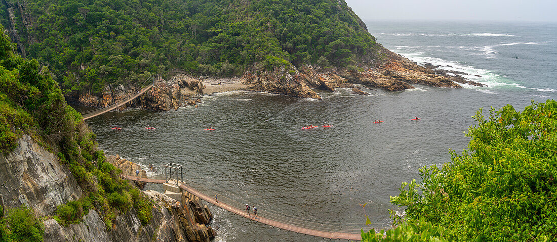 View of suspension bridge at Storms River, Tsitsikamma National Park, Garden Route National Park, South Africa, Africa