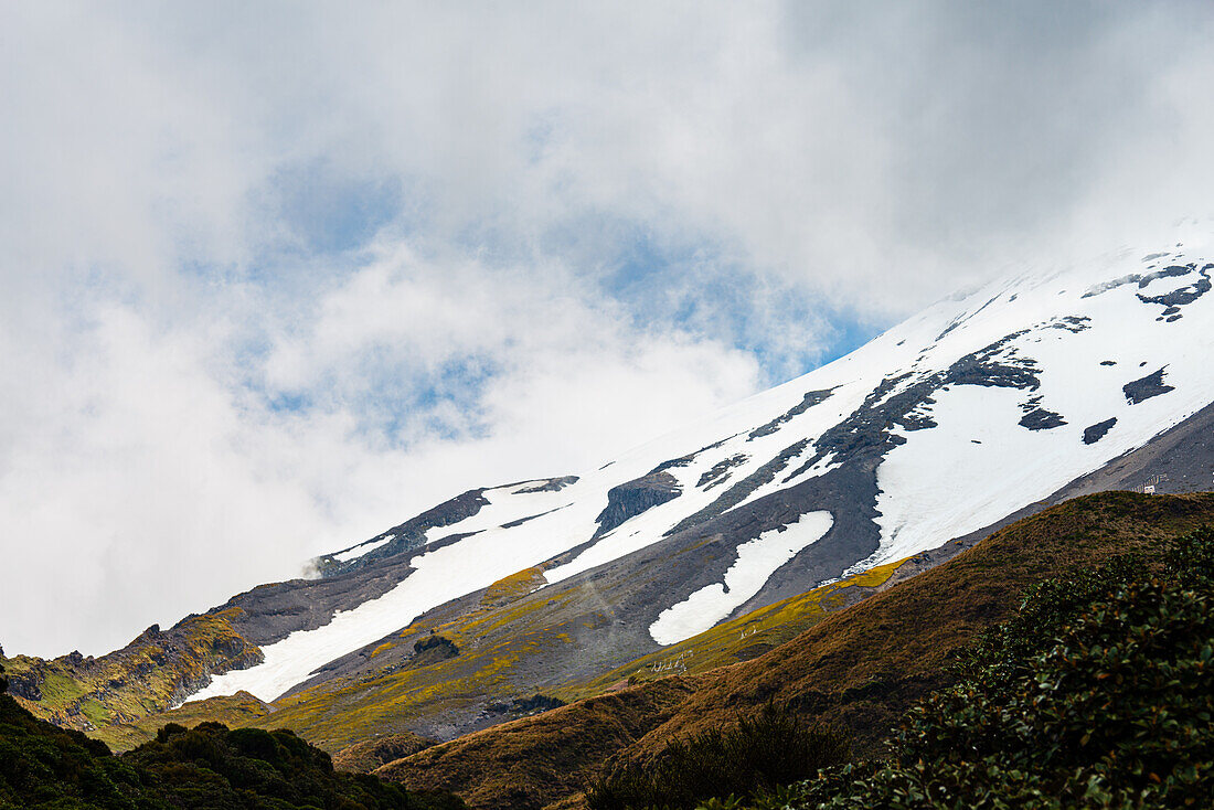 Snowy slopes of the volcano, Mount Taranaki, North Island, New Zealand, Pacific