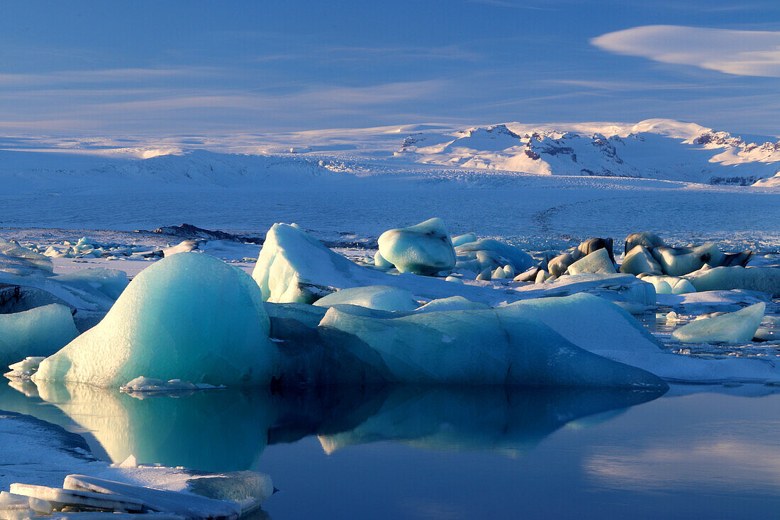 Icebergs, Jokulsarlon Glacier Lagoon, Vatnajokull National Park, southern Iceland, Polar Regions