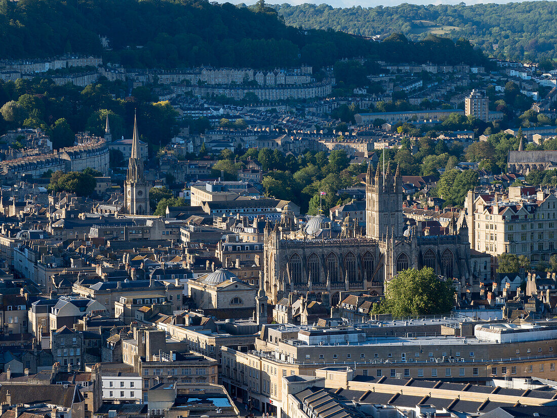 Bath Abbey von oben, UNESCO-Weltkulturerbe, Bath, Somerset, England, Vereinigtes Königreich, Europa