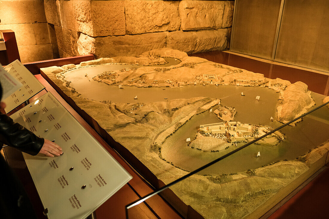 Interior of the ancient Nubian Temple of Debod, dismantled as part of the International Campaign to Save the Monuments of Nubia, rebuilt in Parque de la Montana, Madrid, Spain, Europe