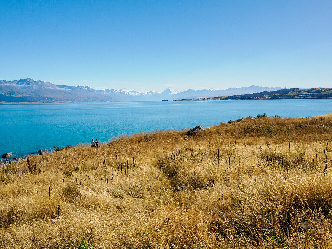 Lake Pukaki mit Aoraki (Mount Cook) in der Ferne, Südinsel, Neuseeland, Pazifik