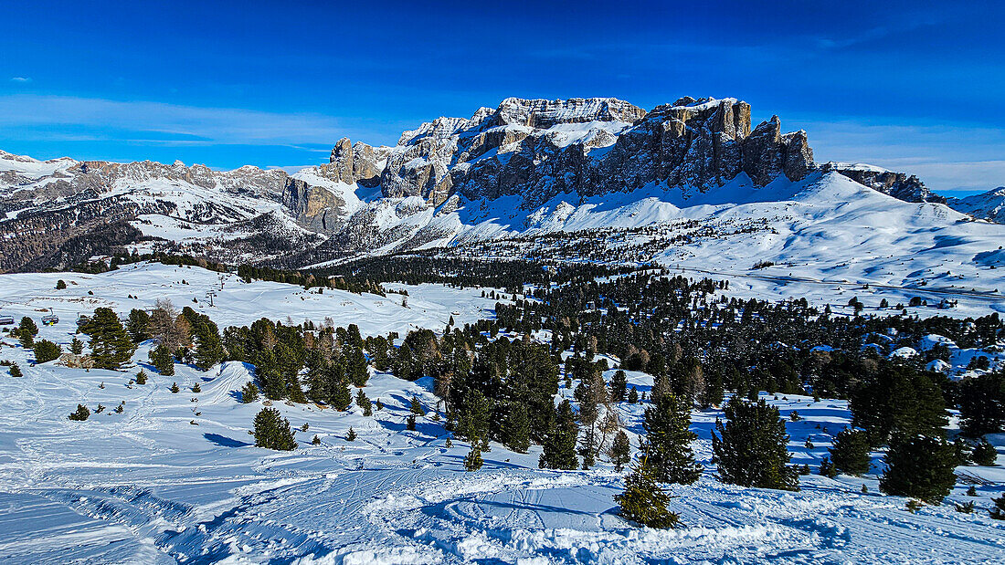 Ski slopes at the Sella Ronda, Dolomites, Italy, Europe