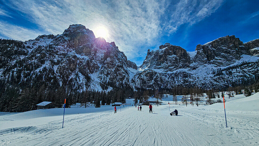 Skipisten an der Sella Ronda, Dolomiten, Italien, Europa