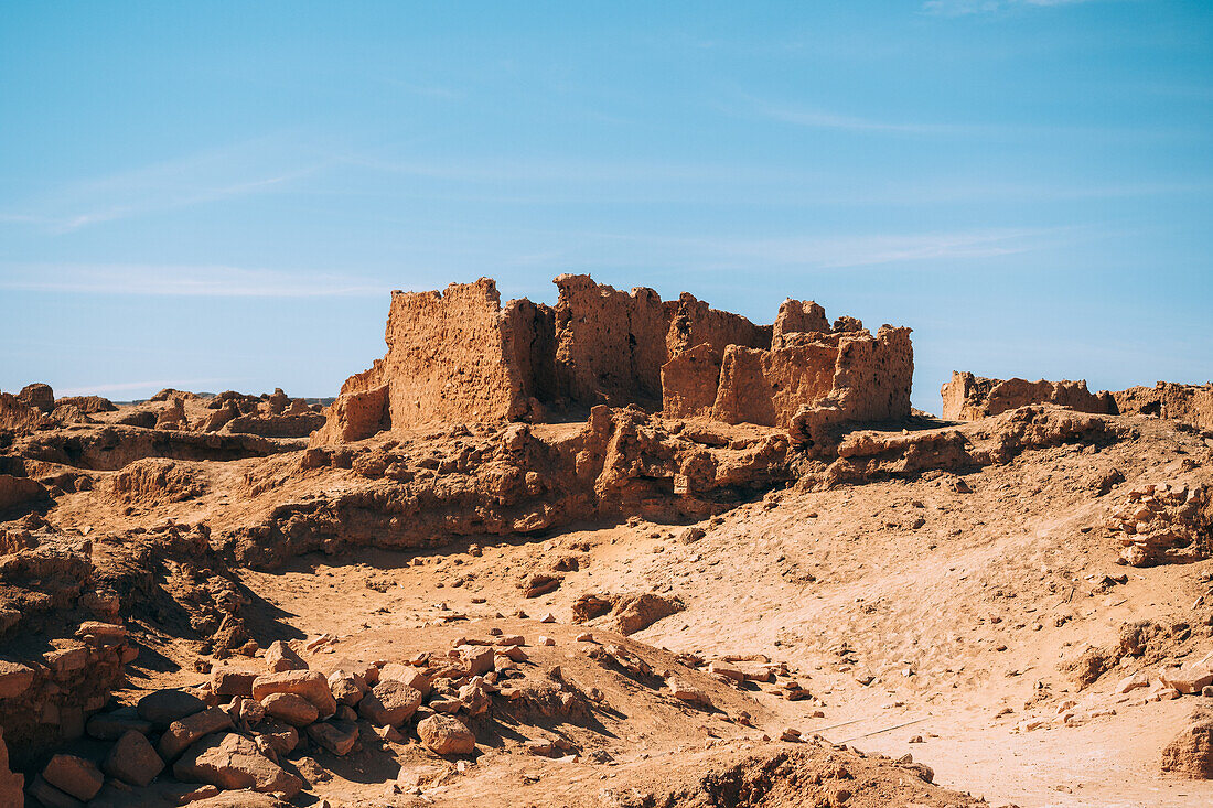 Ruinen des antiken Dorfes Germa, Hauptstadt des Garamantenreichs, in der Region Fezzan, Libyen, Nordafrika, Afrika