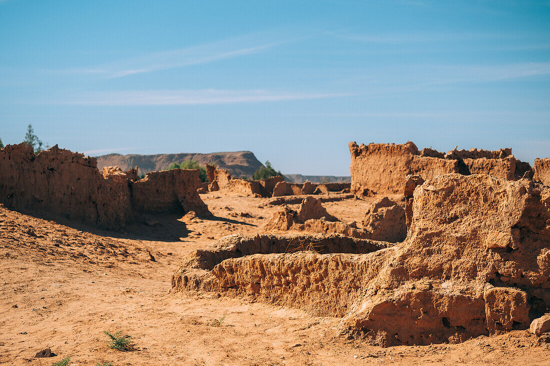 Ruinen des antiken Dorfes Germa, Hauptstadt des Garamantenreichs, in der Region Fezzan, Libyen, Nordafrika, Afrika