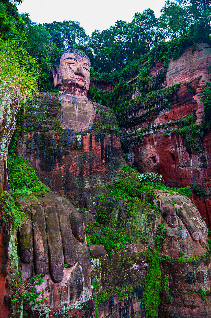 Der Riesenbuddha von Leshan, der größte Steinbuddha der Welt, Mount Emei Scenic Area, UNESCO-Weltkulturerbe, Leshan, Sichuan, China, Asien