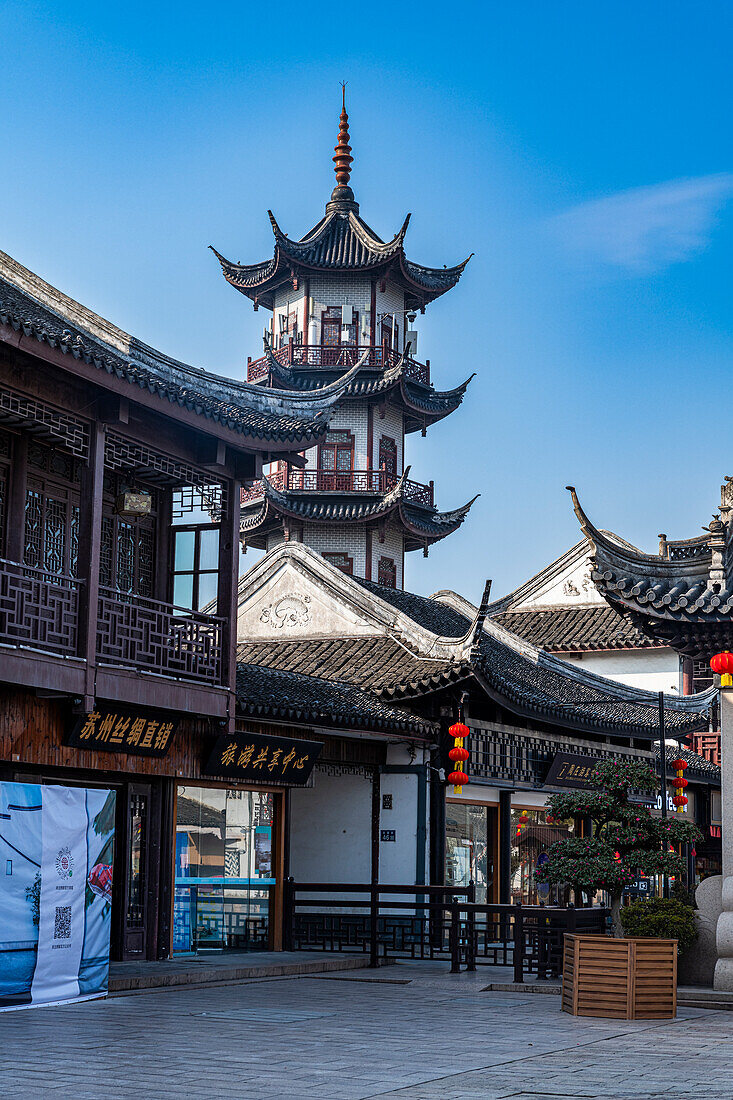 Pagoda in Zhouzhuang water town, Jiangsu, China, Asia