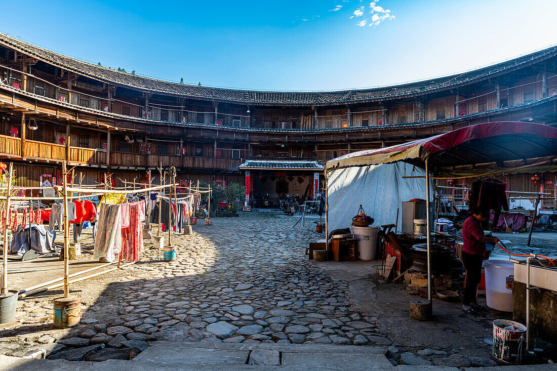 Historisches Dorf Taxia, Fujian Tulou, ländliche Behausung der Hakka, Fujian, China, Asien