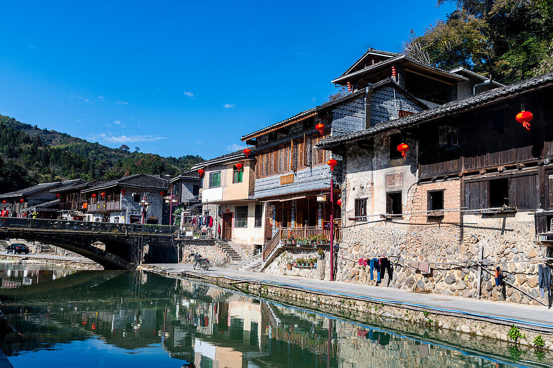 Old houses in Taxia historic village, Fujian Tulou, rural dwelling of the Hakka, Fujian, China, Asia