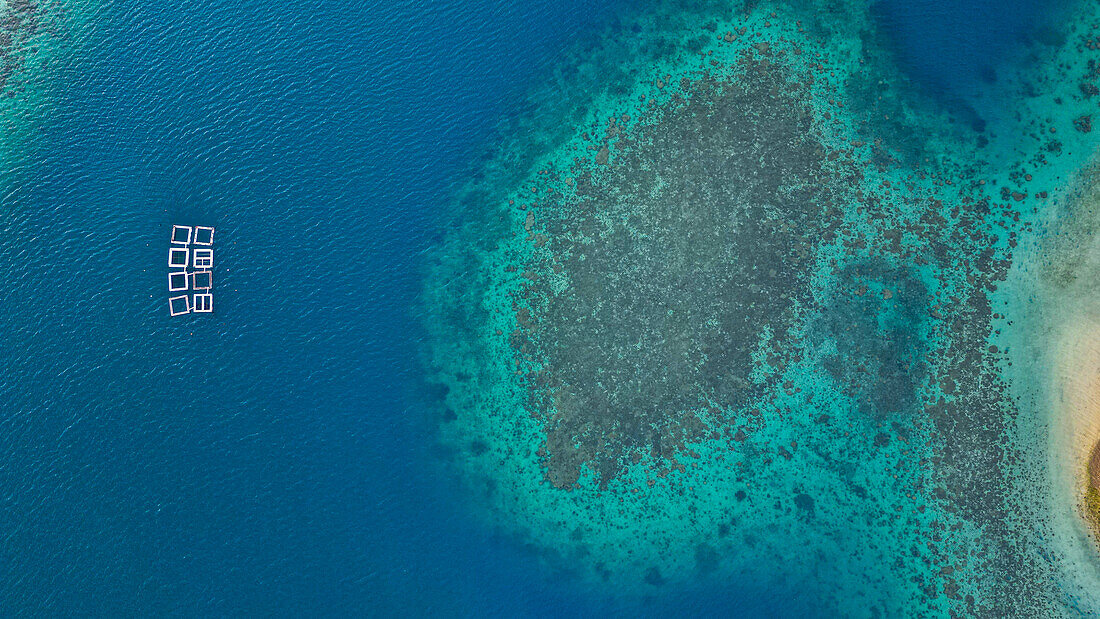 Aerial of Kabira Bay, Ishigaki, Yaeyama island group, Japan, Asia