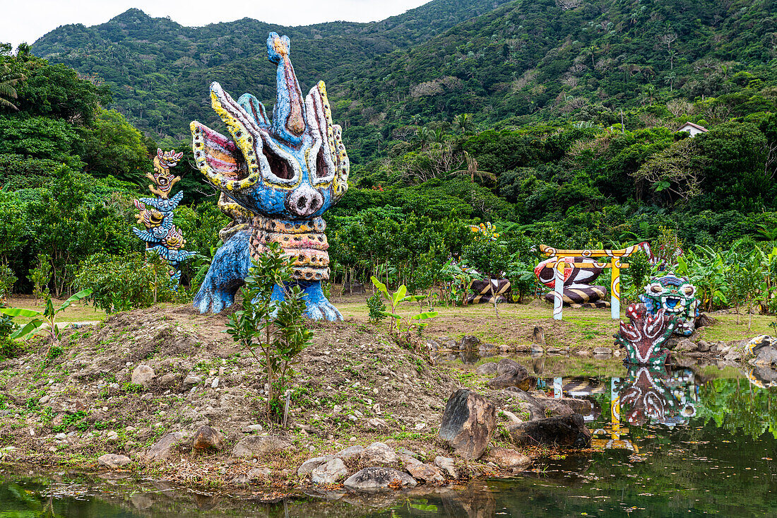 Eclectic Okinawan sculpture park near Yonehara Beach, Ishigaki, Yaeyama island group, Japan, Asia