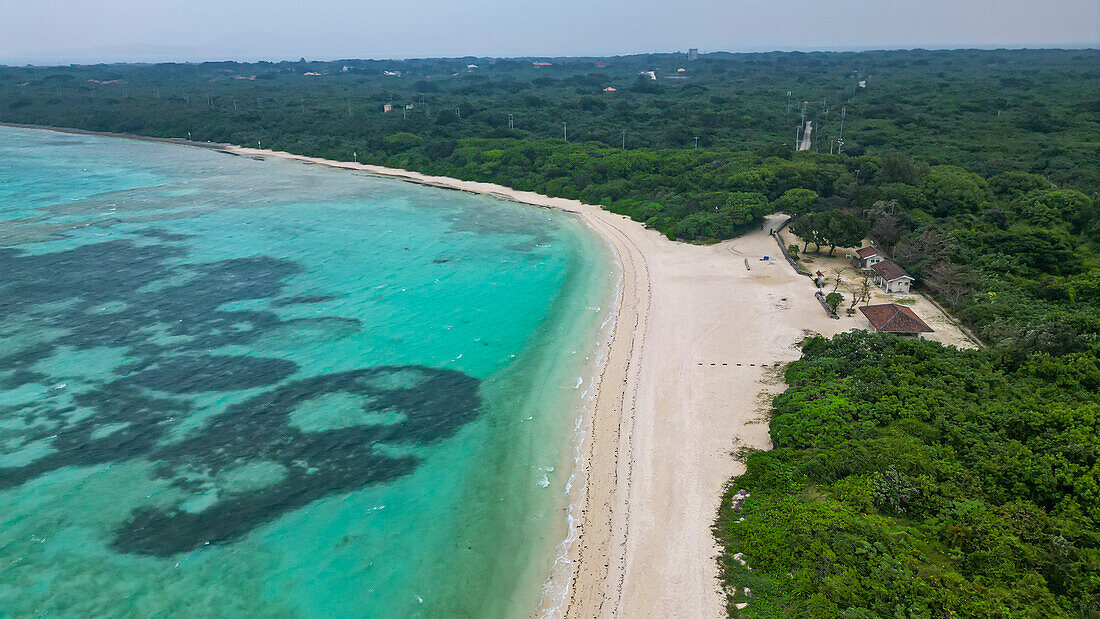 Aerial of Taketomi Island National Park, Ishigaki, Yaeyama island group, Japan, Asia