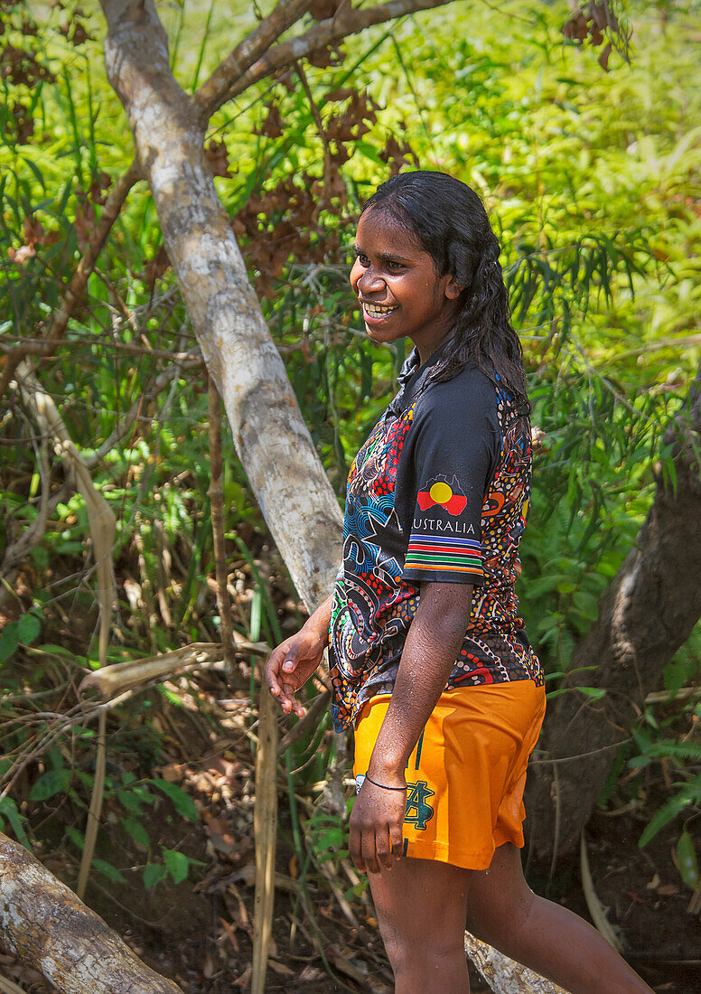 Yolngu Aboriginal woman in bush, East Arnhem Land, Northern Territory, Australia, Pacific