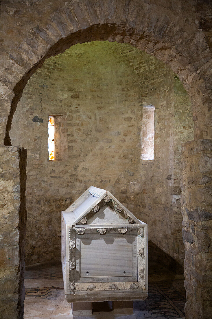 Ancient Sarcophagus, Euphrasian Basilica, 6th century, UNESCO World Heritage Site, Porec, Croatia, Europe